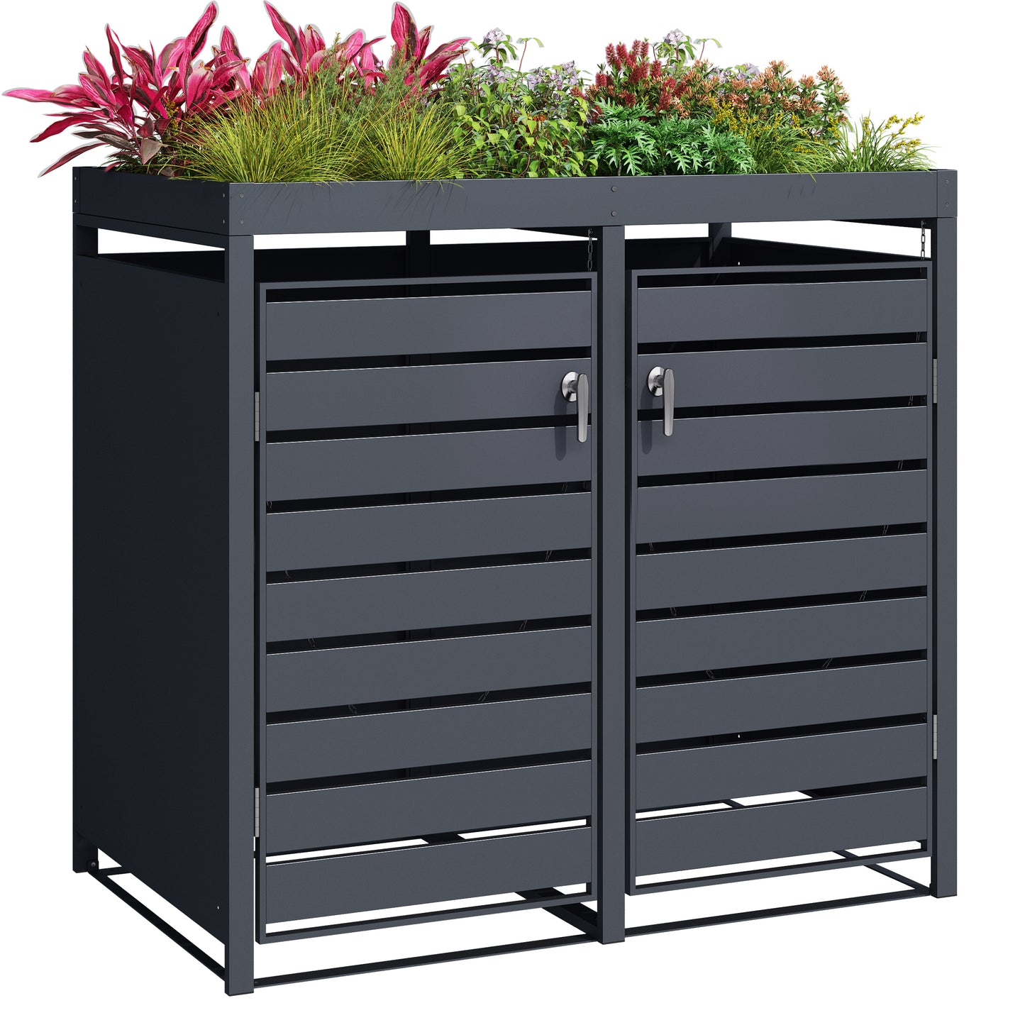 Mülltonnenboxen für 120l oder 240l als Set, anthrazit aus Metall, mit Pflanzwanne