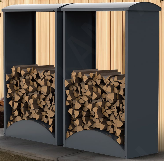 Holz Regal aus Metall in Reihe aufgestellt anthrazit mit Dach
