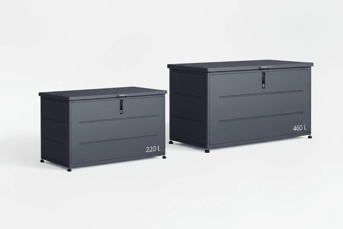 Kissenbox Medium für Gartenauflagen und Gartenzubehör aus Metall in anthrazit RAL 7016, abschliessbar und wetterfest