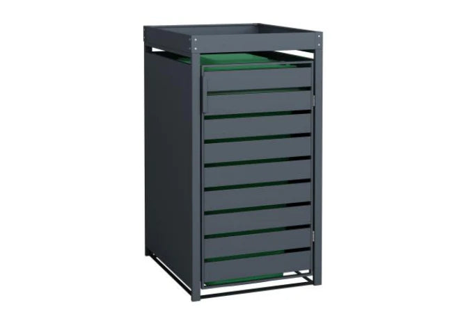 Mülltonnenbox aus Metall in RAL 7016 mit Pflanzwanne