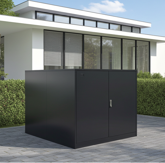 E-Bike Fahrradgarage fuer zwei E-Bikes aus Metall in anthrazit RAL Container 2 Bikes