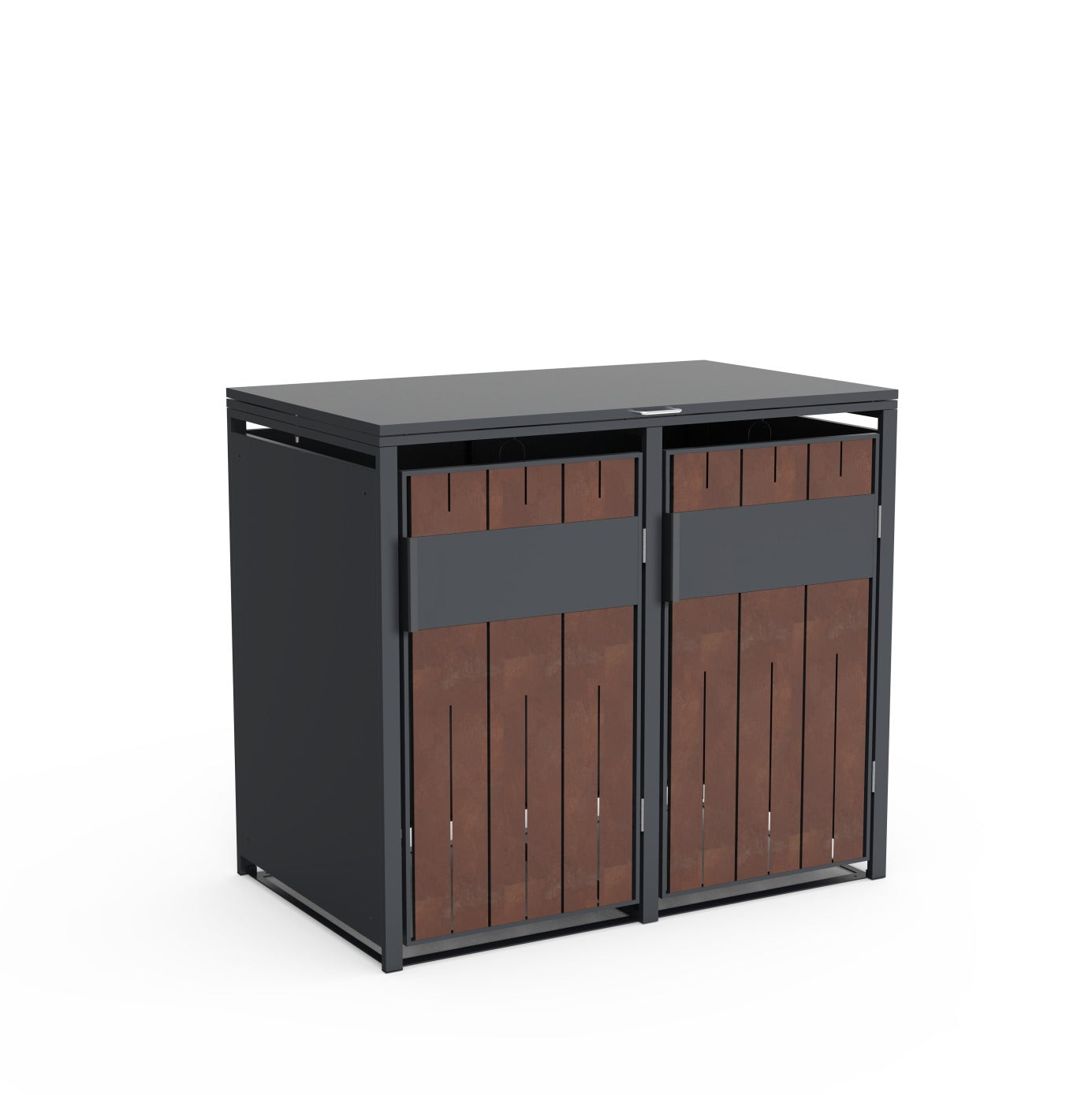 Mülltonnenboxen für 120l oder 240l als Set, anthrazit / Cortenstahl Optik aus Metall, mit Deckel