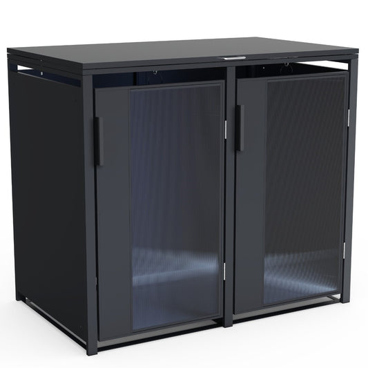 2er Set Mülltonnenboxen mit schwarzem Glas