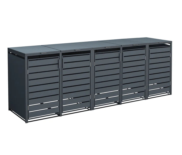 2*Zweiteilige Mülltonnenbox und Einzelbox mit Lamellen-Design mit Deckel, wetterfest & modular