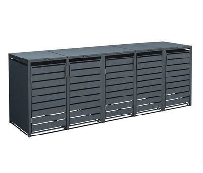 2*Zweiteilige Mülltonnenbox und Einzelbox mit Lamellen-Design mit Deckel, wetterfest & modular