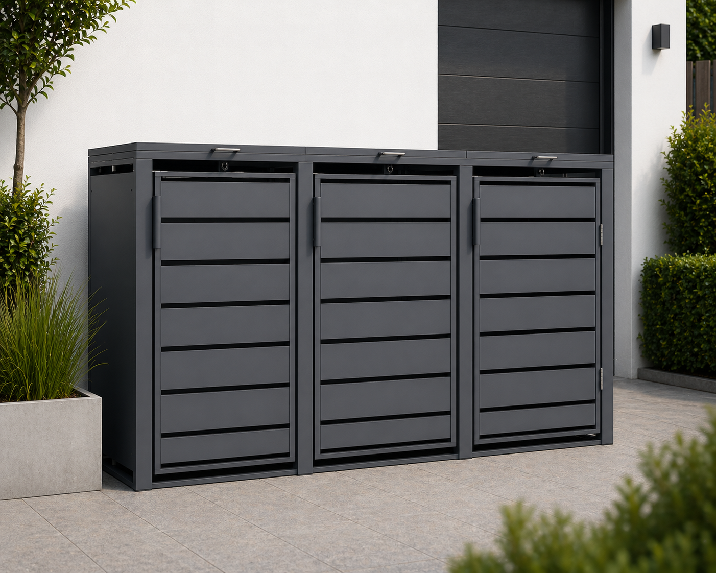 Mülltonnenbox 3er mit Deckel in anthrazit