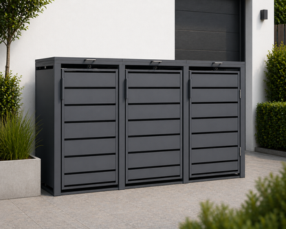 Mülltonnenbox 3er mit Deckel in anthrazit