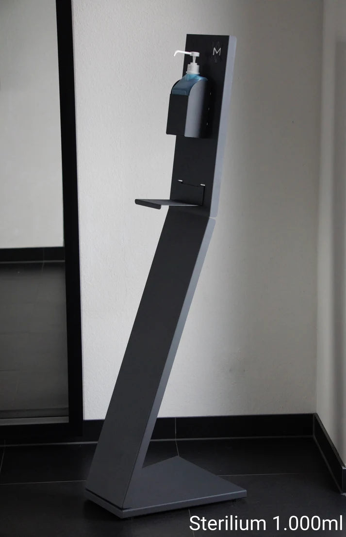 Desinfektionssäule Metall anthrazit für Hygienespender – freistehend für Außenbereich
