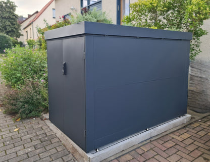 Fahrradgarage Statement mit Pflanzwanne Metall anthrazit bepflanzt