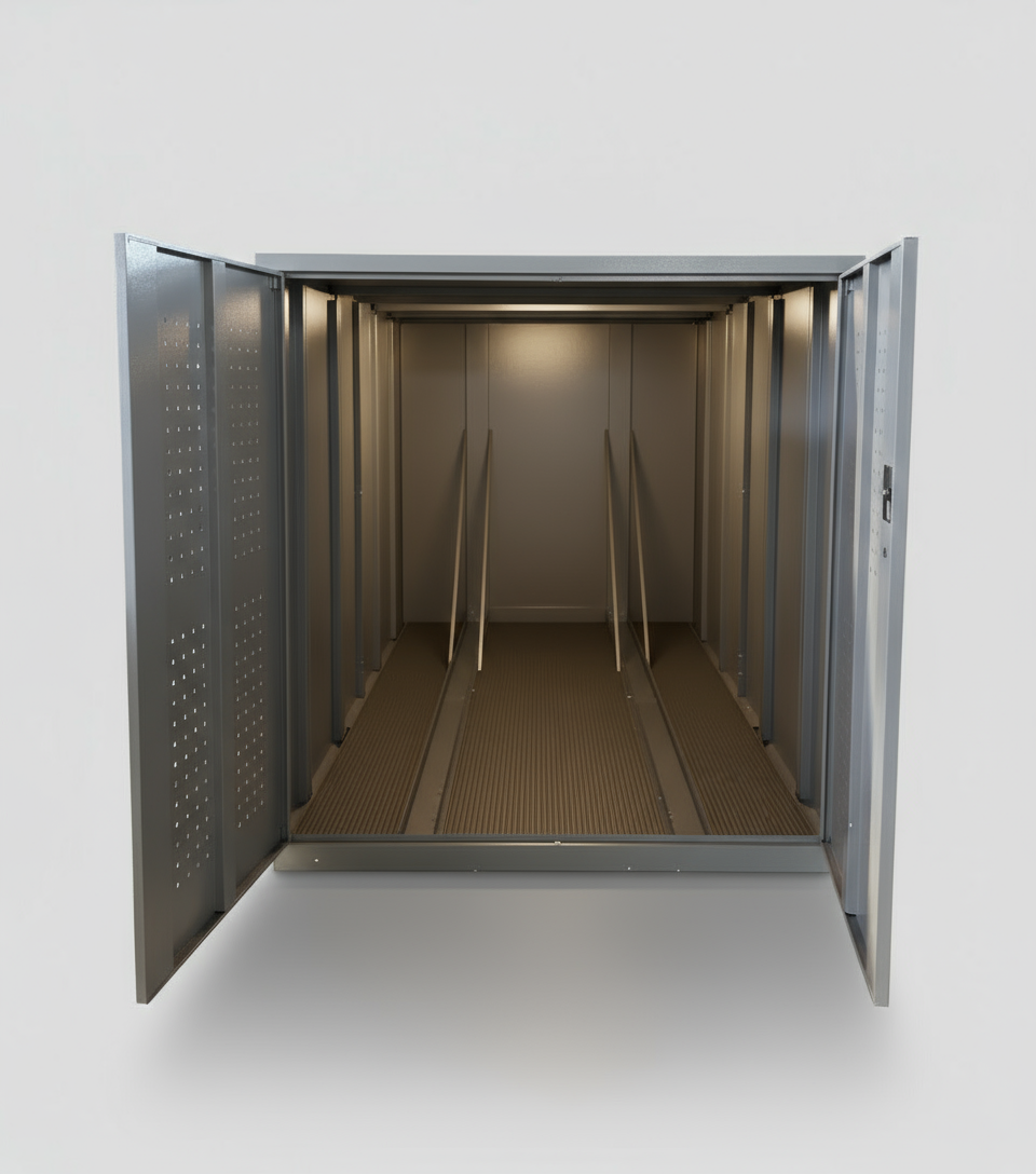 Fahrradgarage Metall, abschliessbar, fuer E-Bikes in quarzgrau RAL 7039