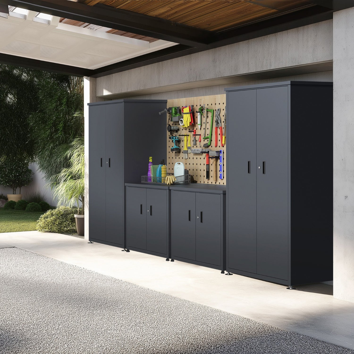 Grillschrank und Gartenschrank Metall anthrazit als Aufbewahrungslösung im Hobbyraum