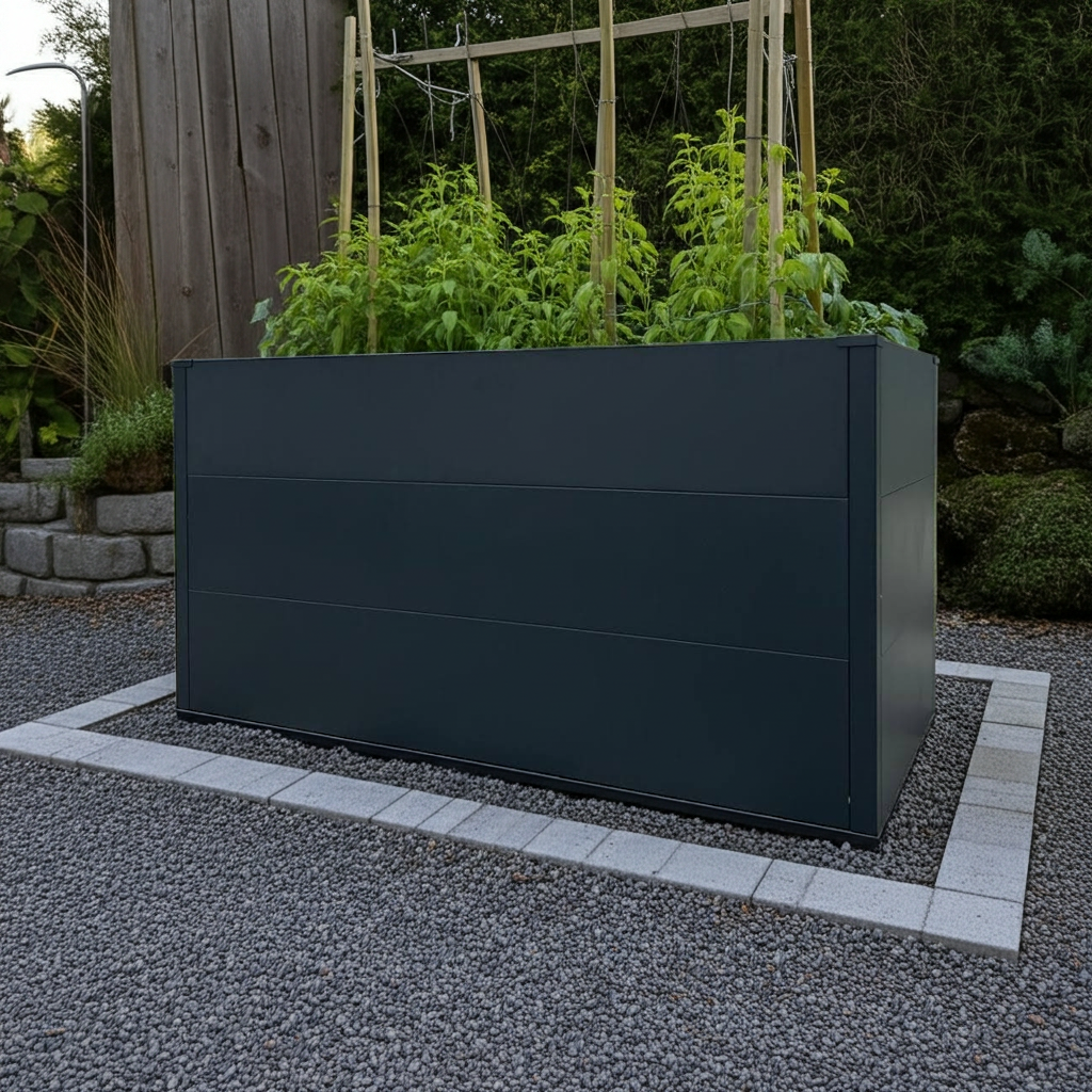 großes Garten Hochbeet aus Metall in anthrazit