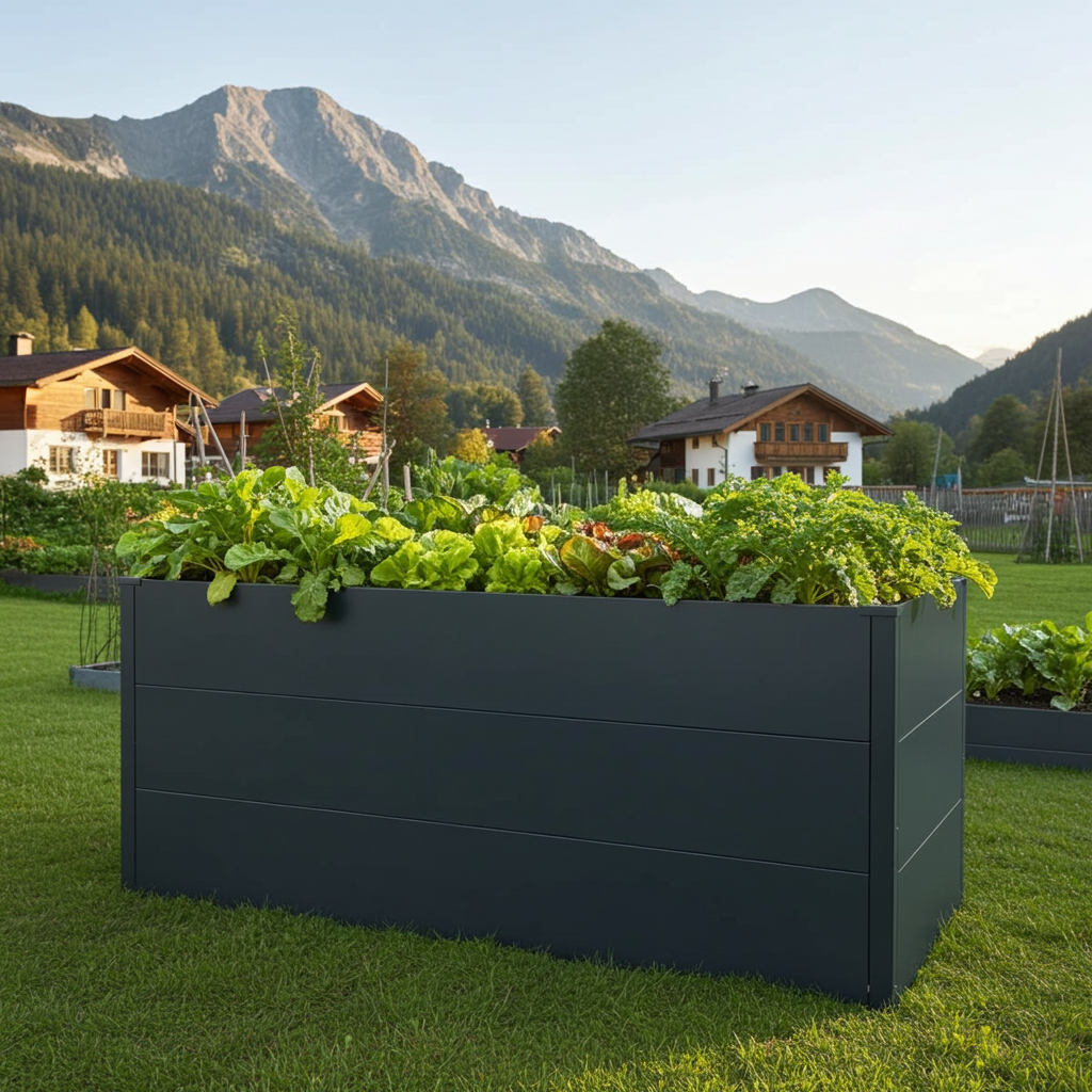 großes und stabiles Hochbeet aus Metall in anthrazit