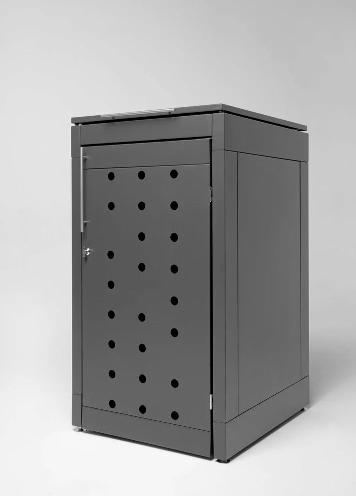 Einzel Mülltonnenbox Modell Cubus, höhenverstellbar mit abschließbarer Türe und Belüftungssystem