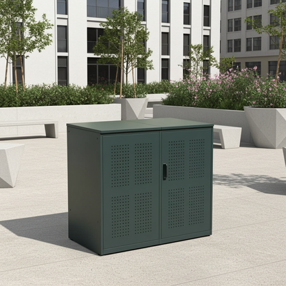 Mülltonnenbox Wallstreet, Mülltonnenverkleidung mit einstellbaren Bodenfüßen und stabilem Deckel, stilvolle Lösung für Mülltonnen im Garten