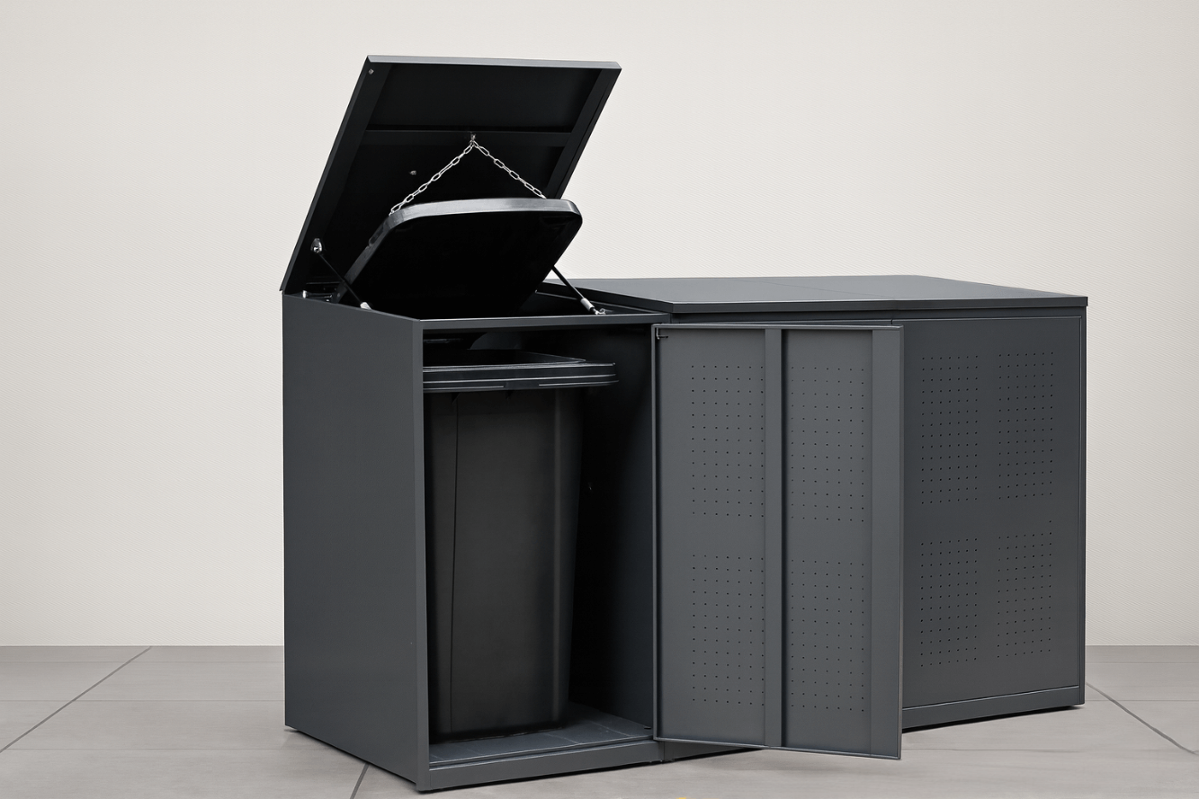 Muelltonnenbox in-Metall-mit-Deckel-im-Wallstreet-Design-belueftet