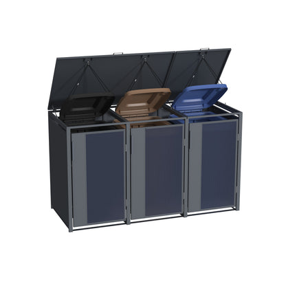 Muelltonnenbox_3er_mit_Acrylglas_Tueren_geoeffneter_Deckel