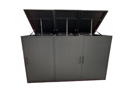 Muelltonnenbox Wallstreet aus Metall in RAL 7016 Anthrazit mit Deckel, modernem Design und integrierten Gasdruckdämpfern 