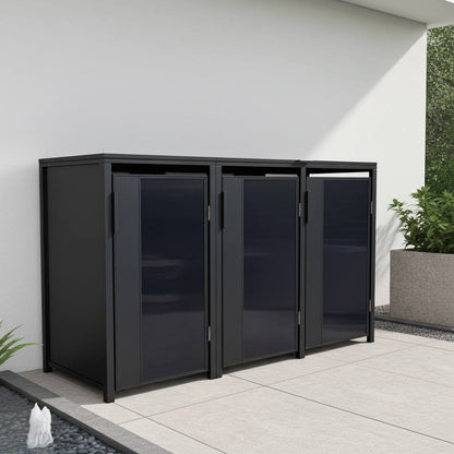 Muelltonnenboxen 3er_modern schwarz mit schwarz getöntem Glas