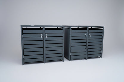 Mülltonnenboxen 4er Metall anthrazit mit Deckel und abschliessbaren Chromgriffen