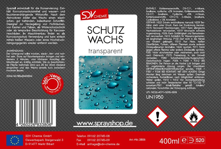 SDV Chemie Schutzwachs 1x 400ml transparent