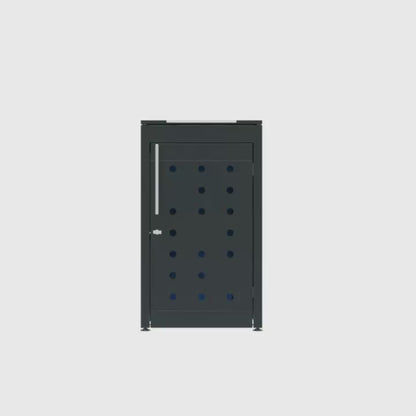 Mülltonnenbox im Cubus Design mit abschließbarer Türe, Deckel und höhenverstellbaren Bodenfüßen – moderne, wetterfeste Mülltonnenverkleidung für Garten und Haus